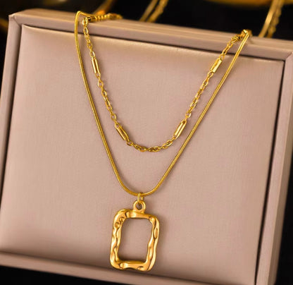 Hollow Square Double Layered Necklace