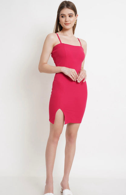 Front Slip Shoulder Strap Mini Length Bodycon Dress