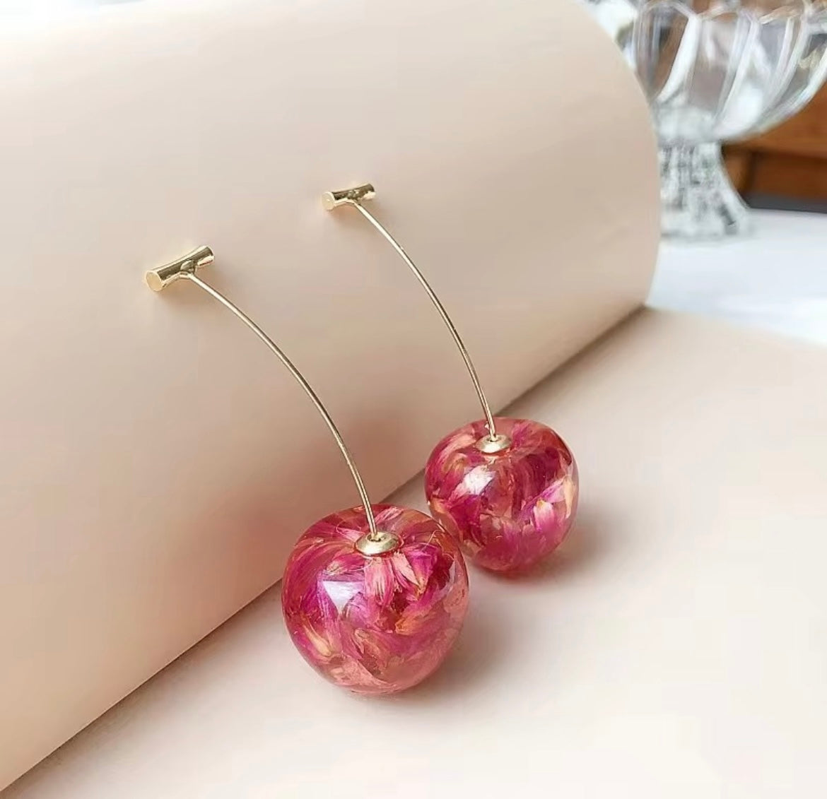 Rose Petals Resin Art Cherry Earrings